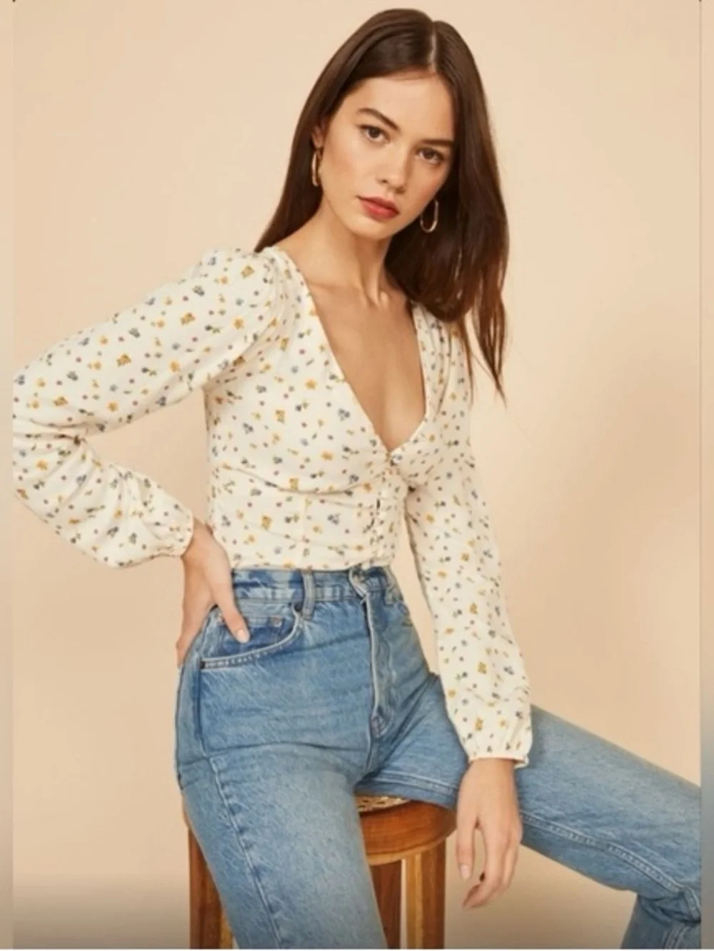 Reformation floral puff sleeve blouse